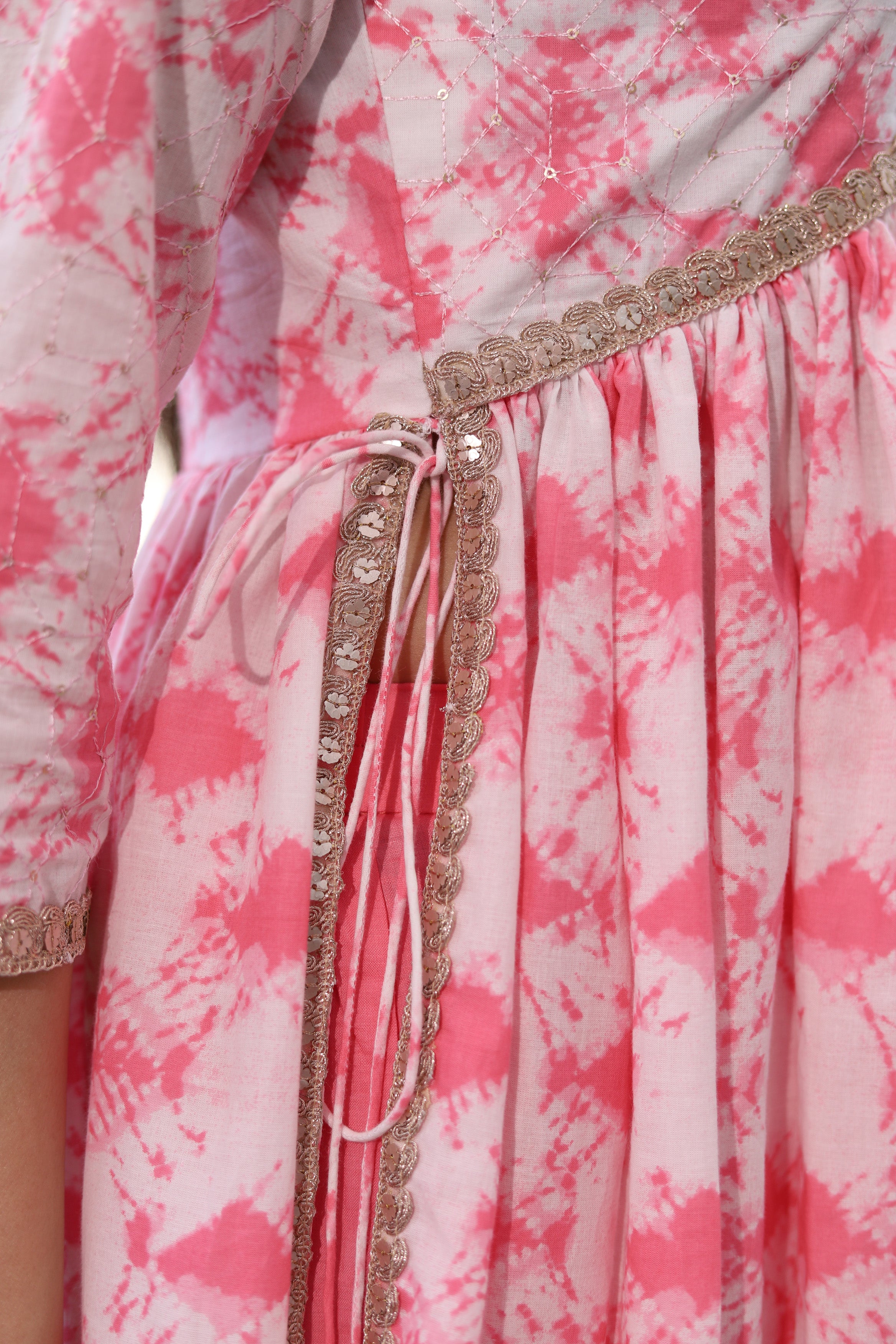 White & Pink  Pure Cambric Cotton Printed Kurta Set