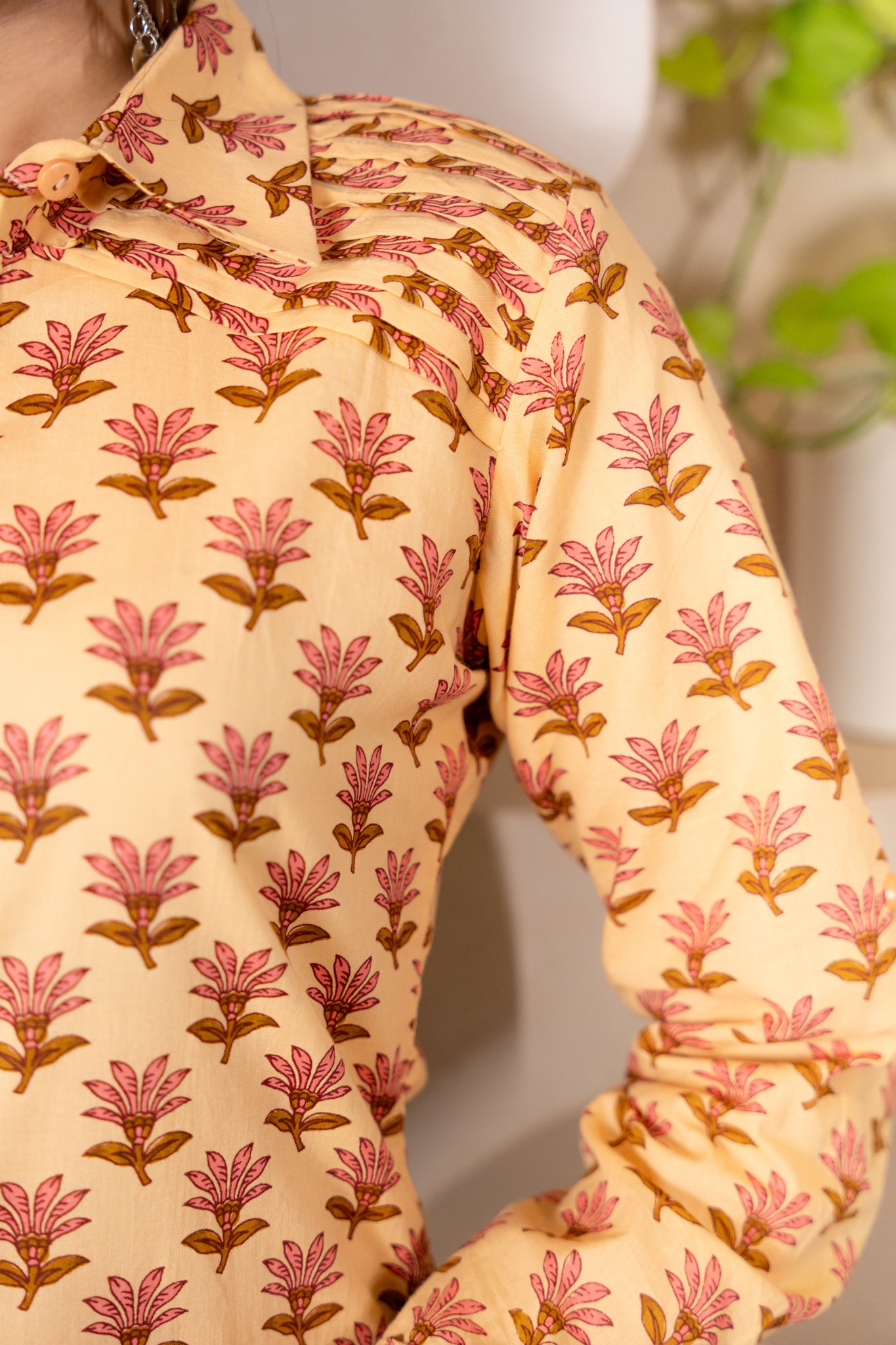 Weavllite Beige Cotton Cambric Floral Print Tunic