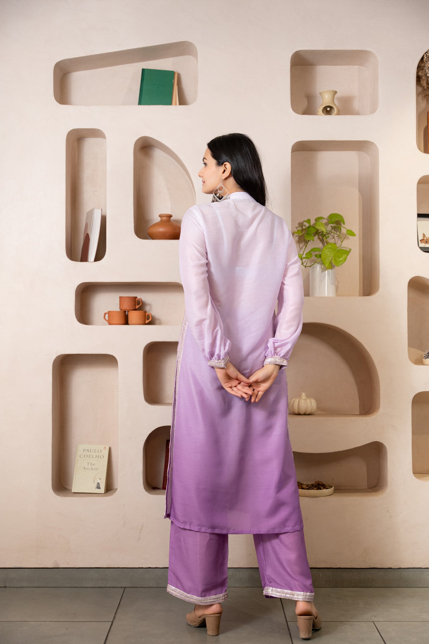 Weavllite Women's Purple Muslin Silk Ombre Co-ord set