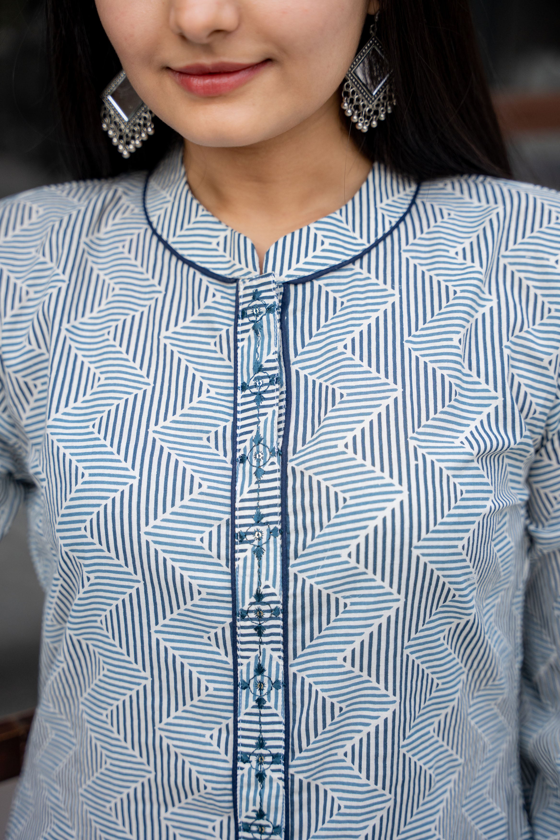 Blue  Pure Cambric Cotton Printed Dress