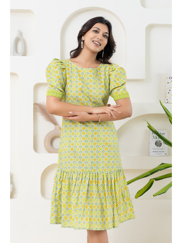 Summer Love Green Jaipuri Cotton Dress