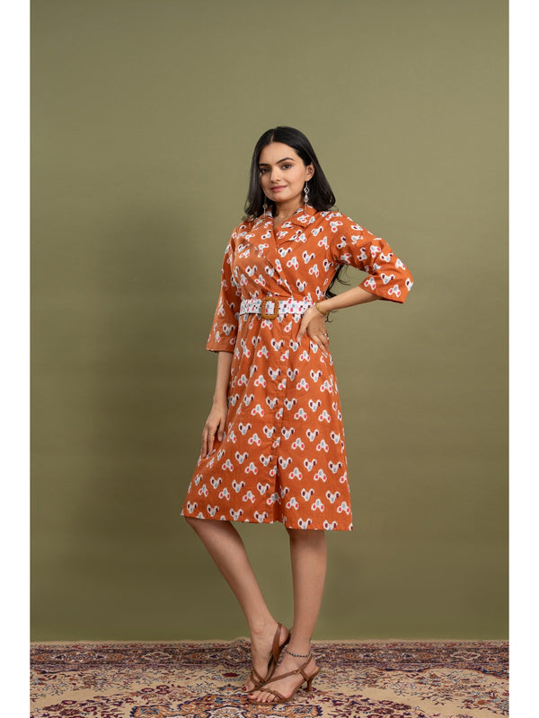 Brown Pure Cotton Printed Dress