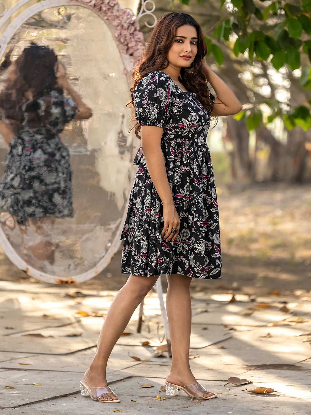 Black Sanganeri Cotton Printed Dress