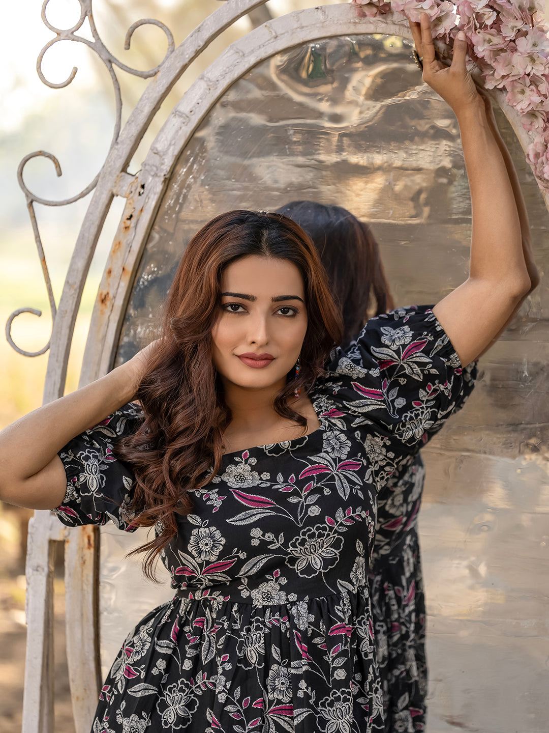 Black Sanganeri Cotton Printed Dress