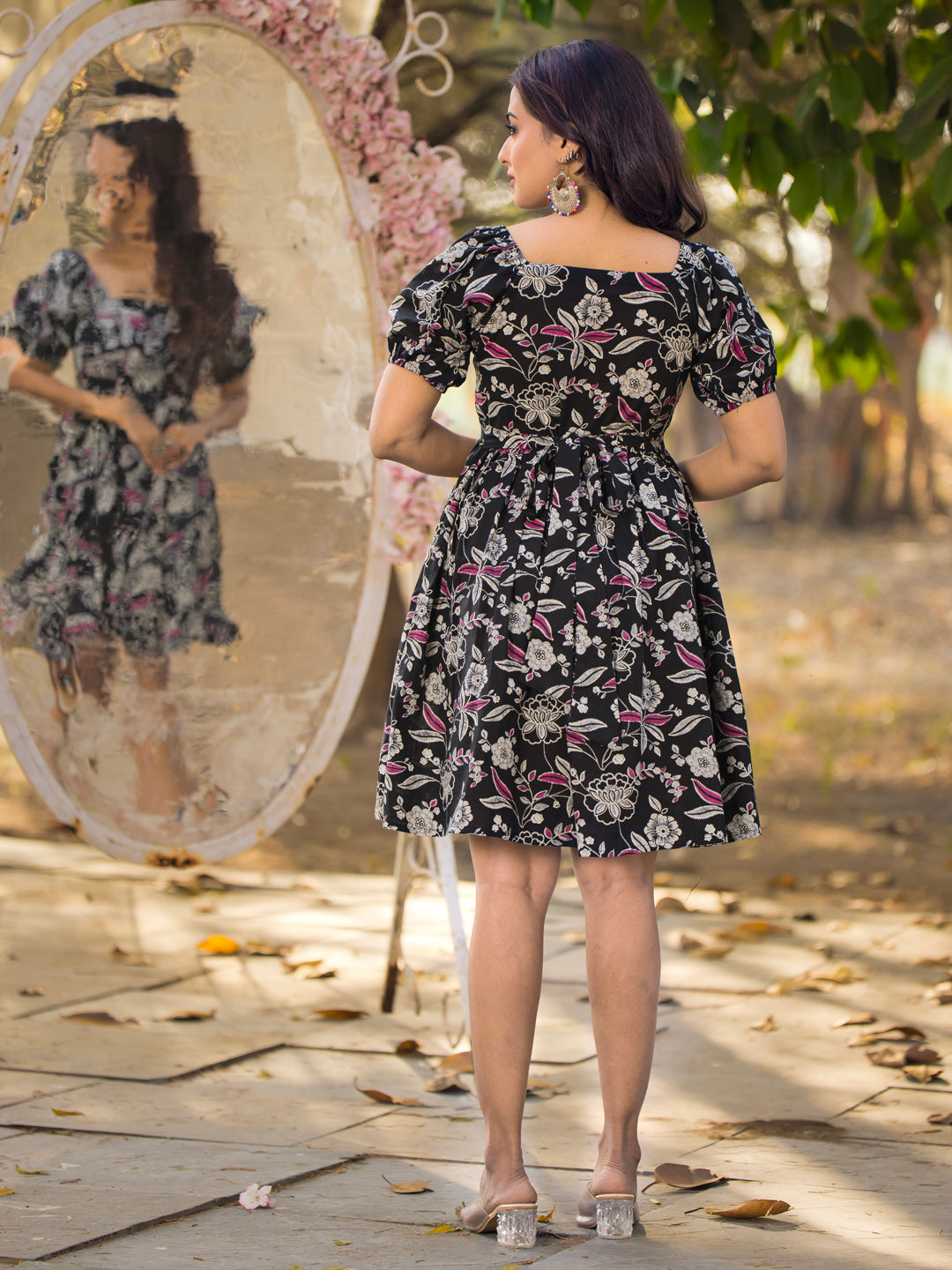 Black Sanganeri Cotton Printed Dress