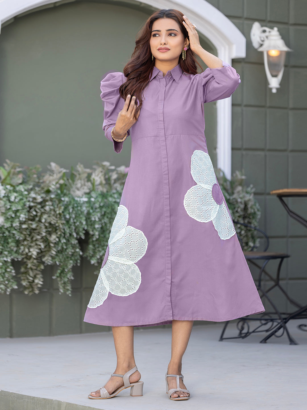 Purple South Cotton Solid Dress