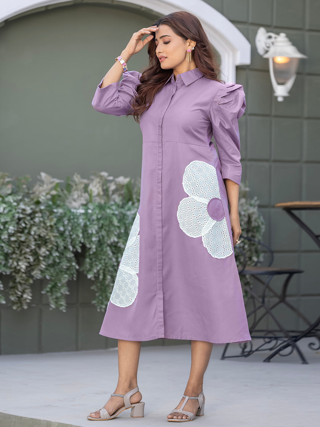 Purple South Cotton Solid Dress