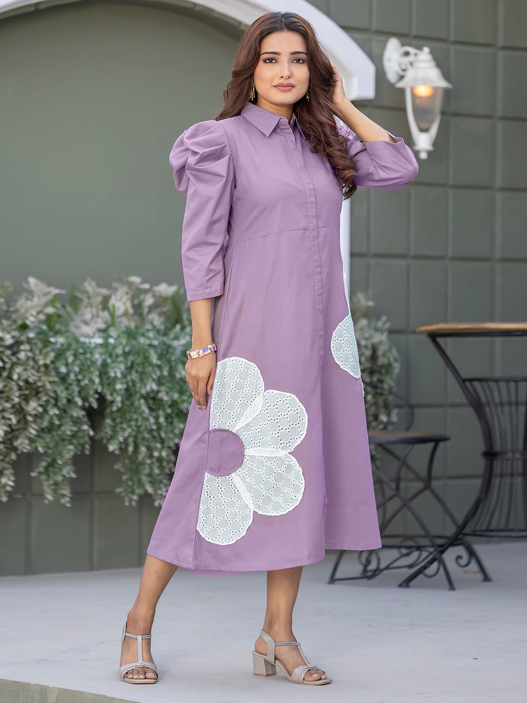 Purple South Cotton Solid Dress
