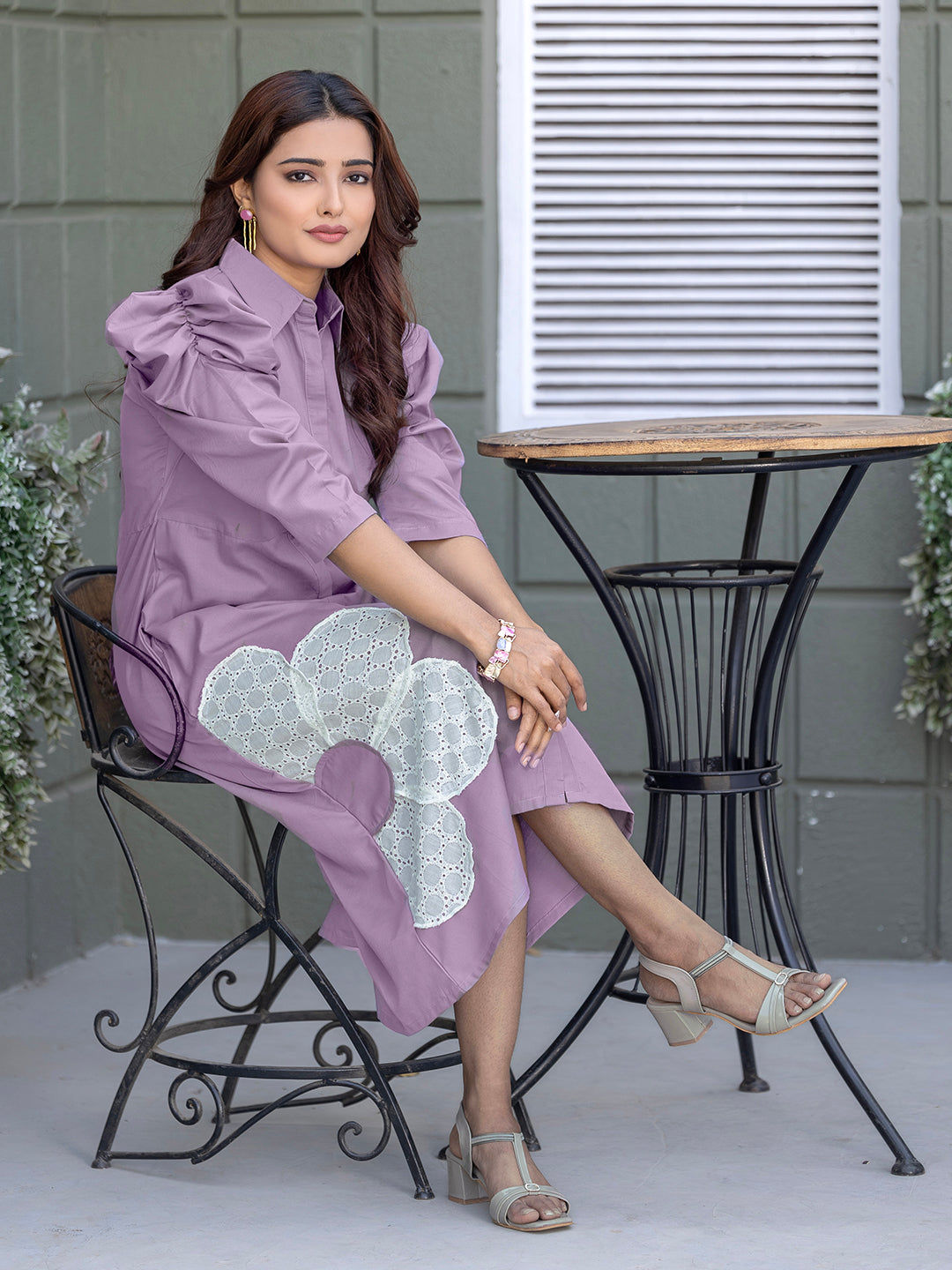 Purple South Cotton Solid Dress