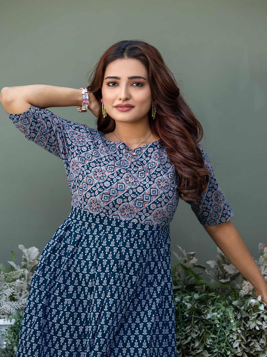 Blue Sanganeri Cotton Kalamkari Printed Dress