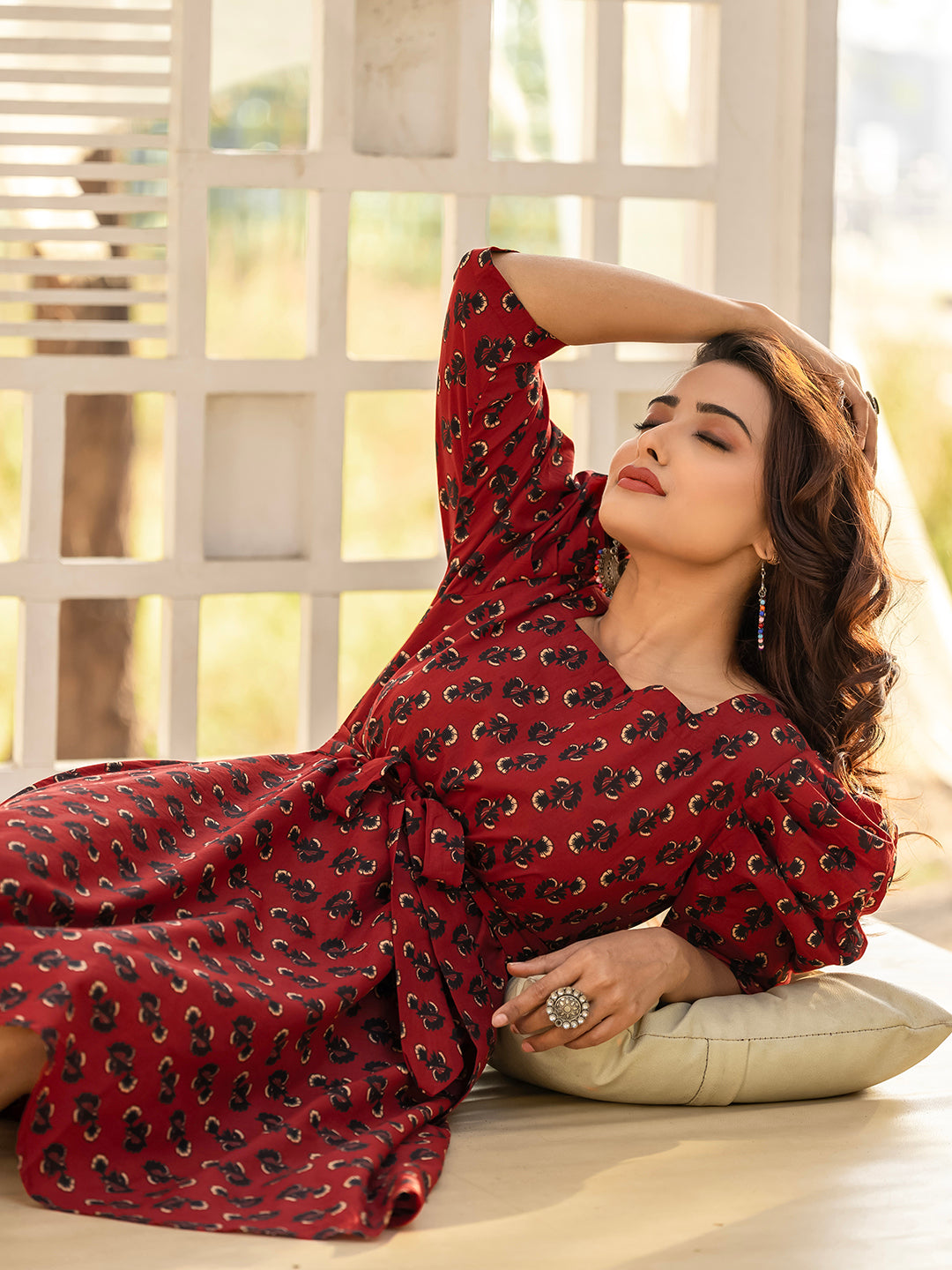 Maroon Sanganeri Cotton Blockprinted Dress