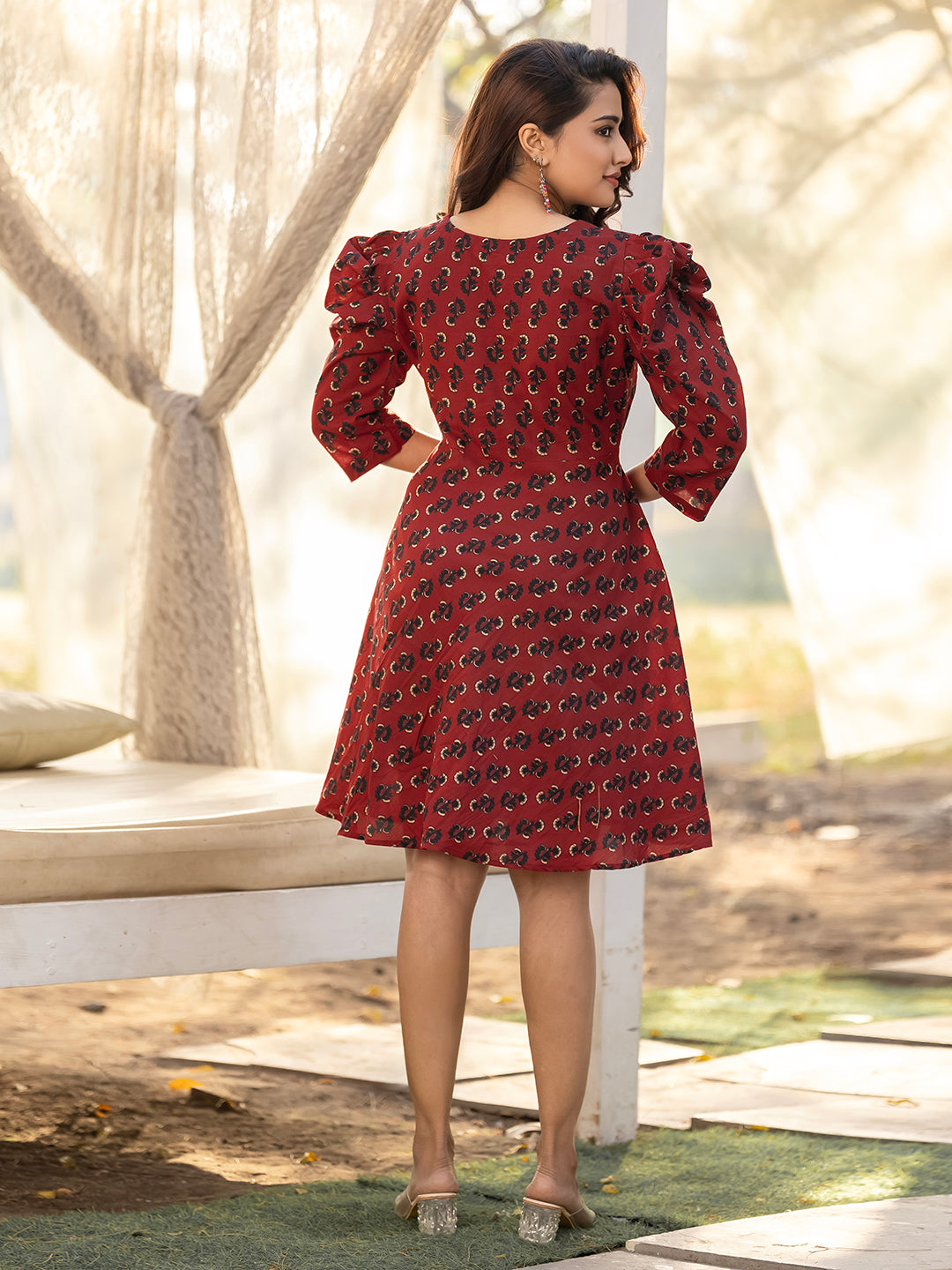 Maroon Sanganeri Cotton Blockprinted Dress
