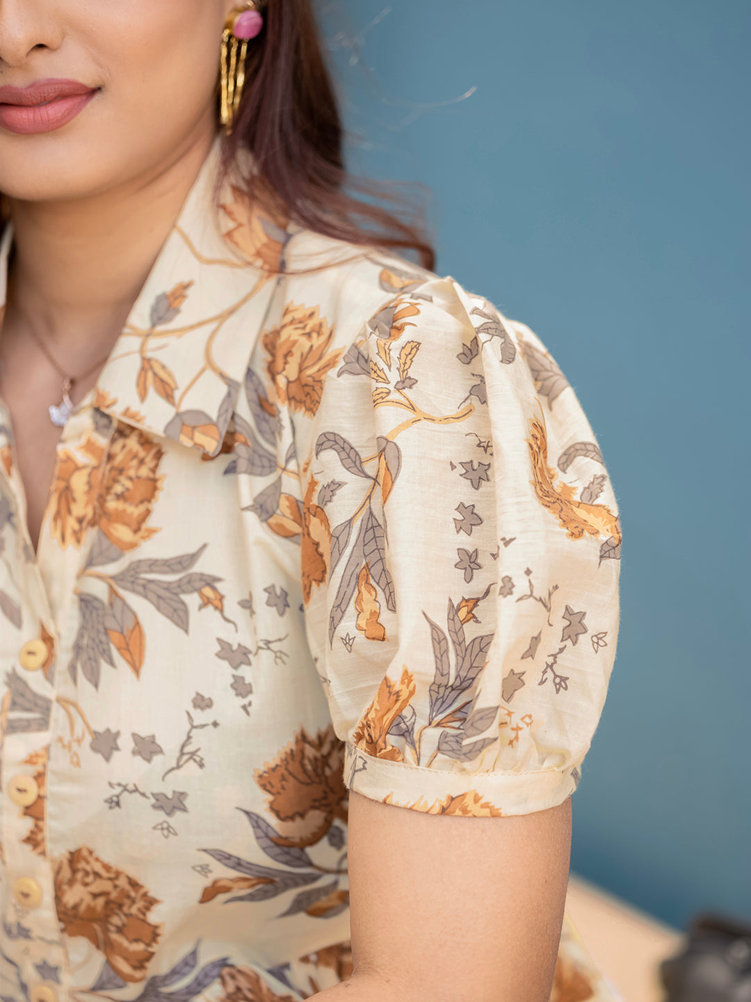 Cream Sanganeri Cotton Blockprinted Dress