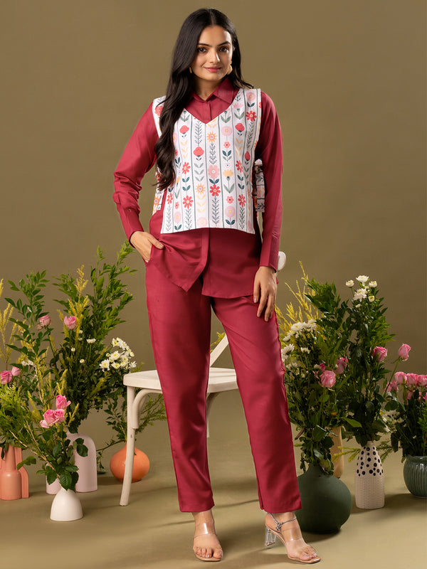 Shirt Collar Long Sleeves Shirt & Trouser With Jacket