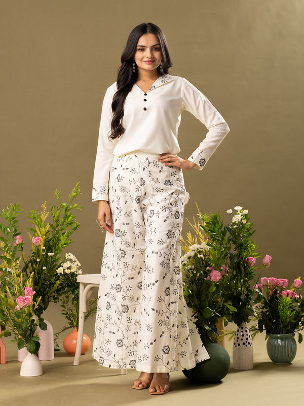 Embroidered V-Neck Top & Palazzo
