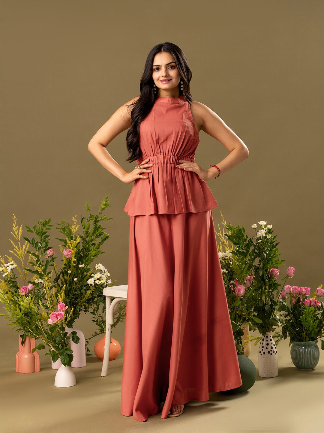 High Neck Sleeveless Top & Skirt