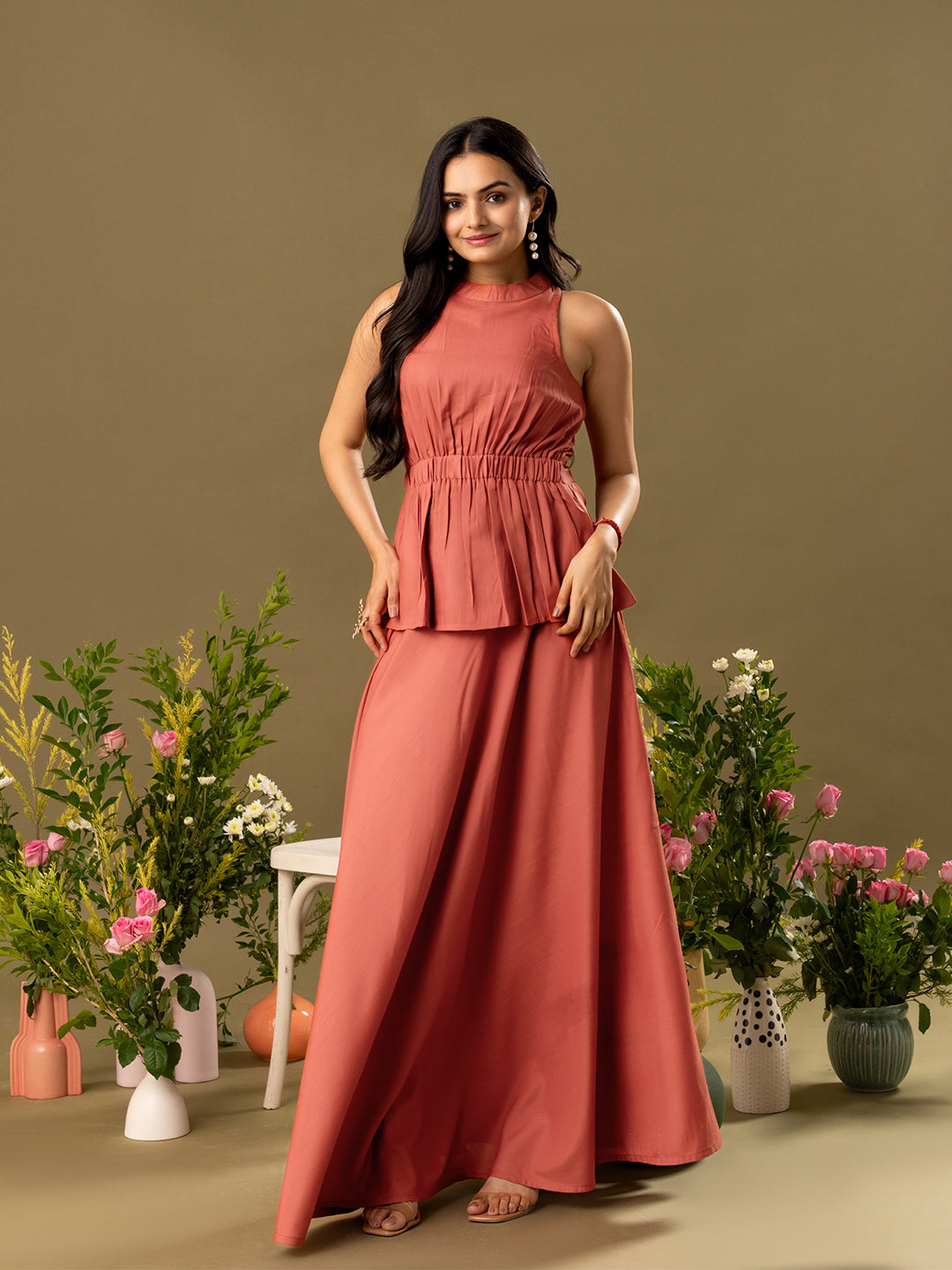 High Neck Sleeveless Top & Skirt