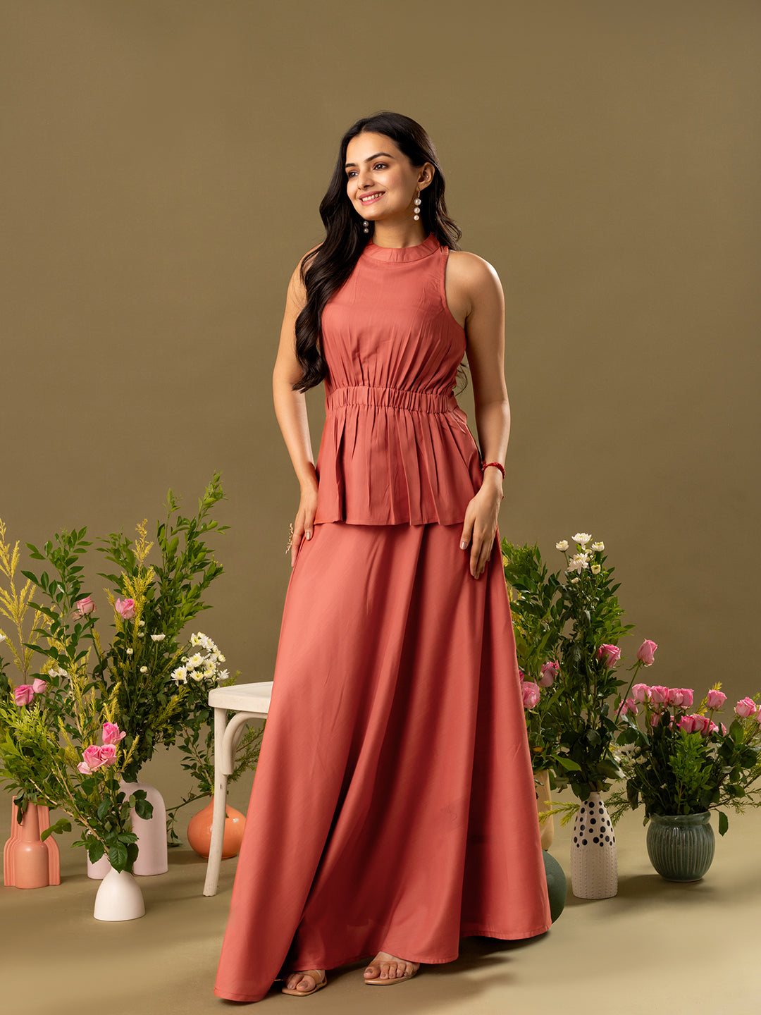 High Neck Sleeveless Top & Skirt