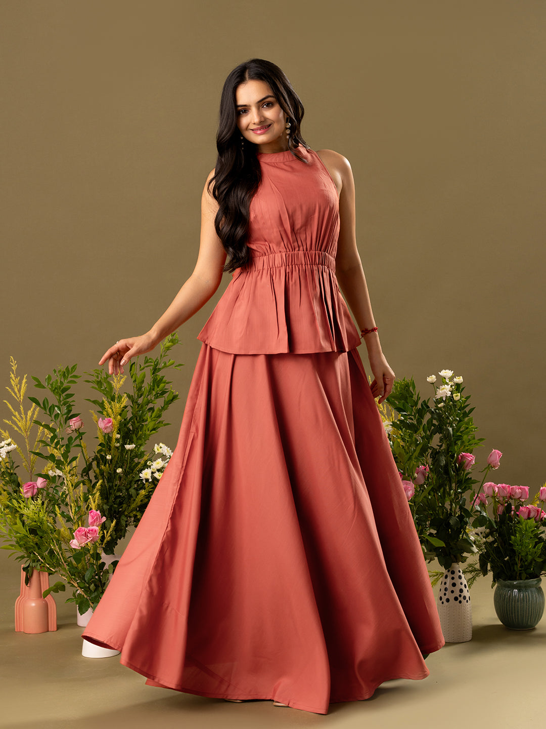 High Neck Sleeveless Top & Skirt