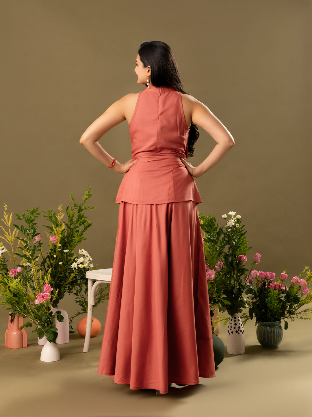 High Neck Sleeveless Top & Skirt