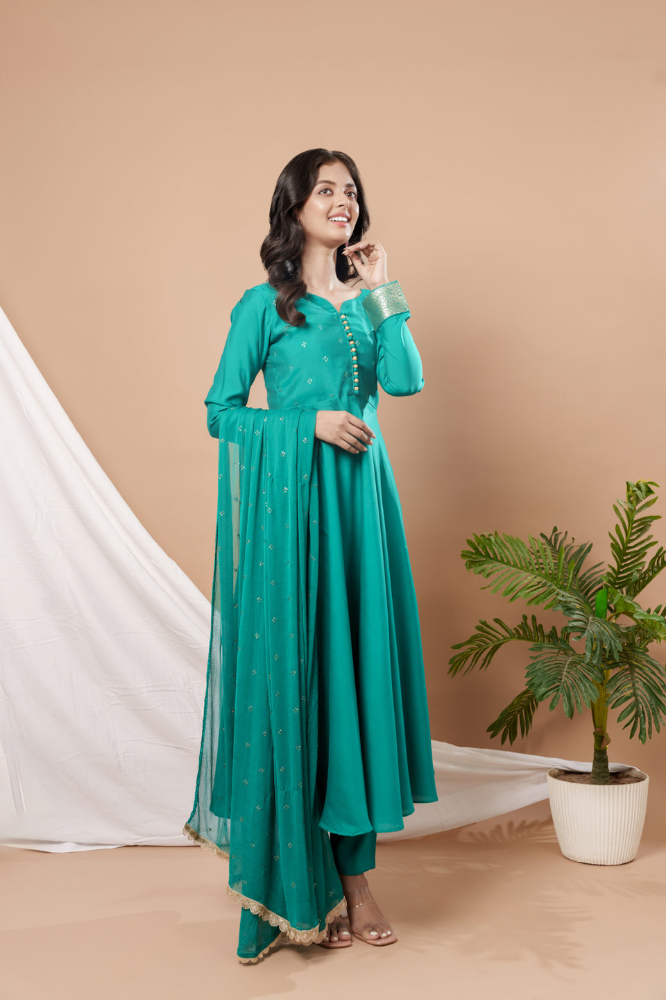 Weavllite Green Silk Blend Embroidered Kurta Set