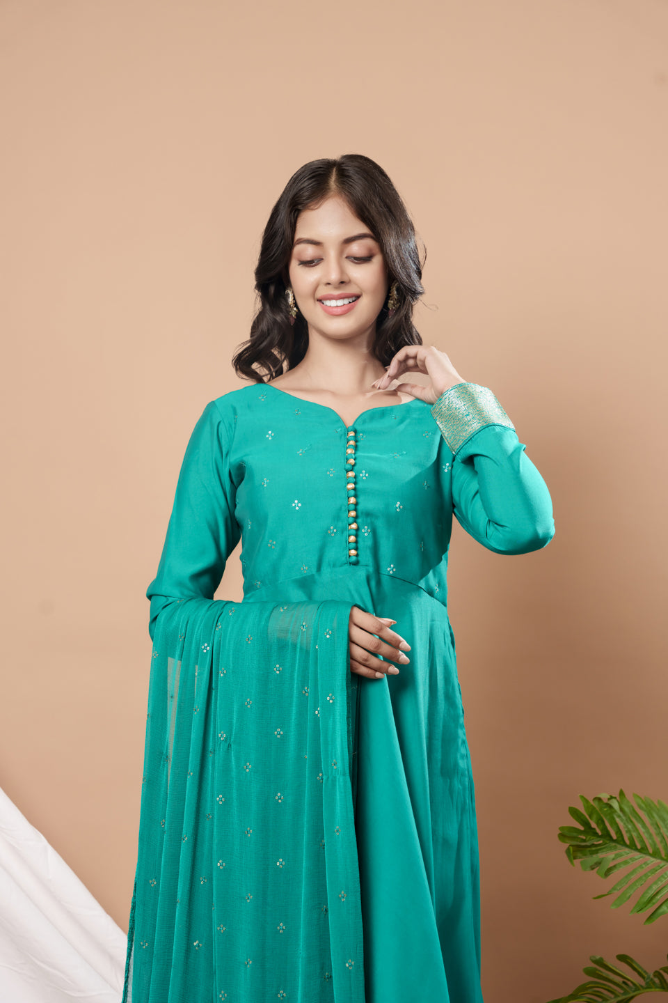 Weavllite Green Silk Blend Embroidered Kurta Set