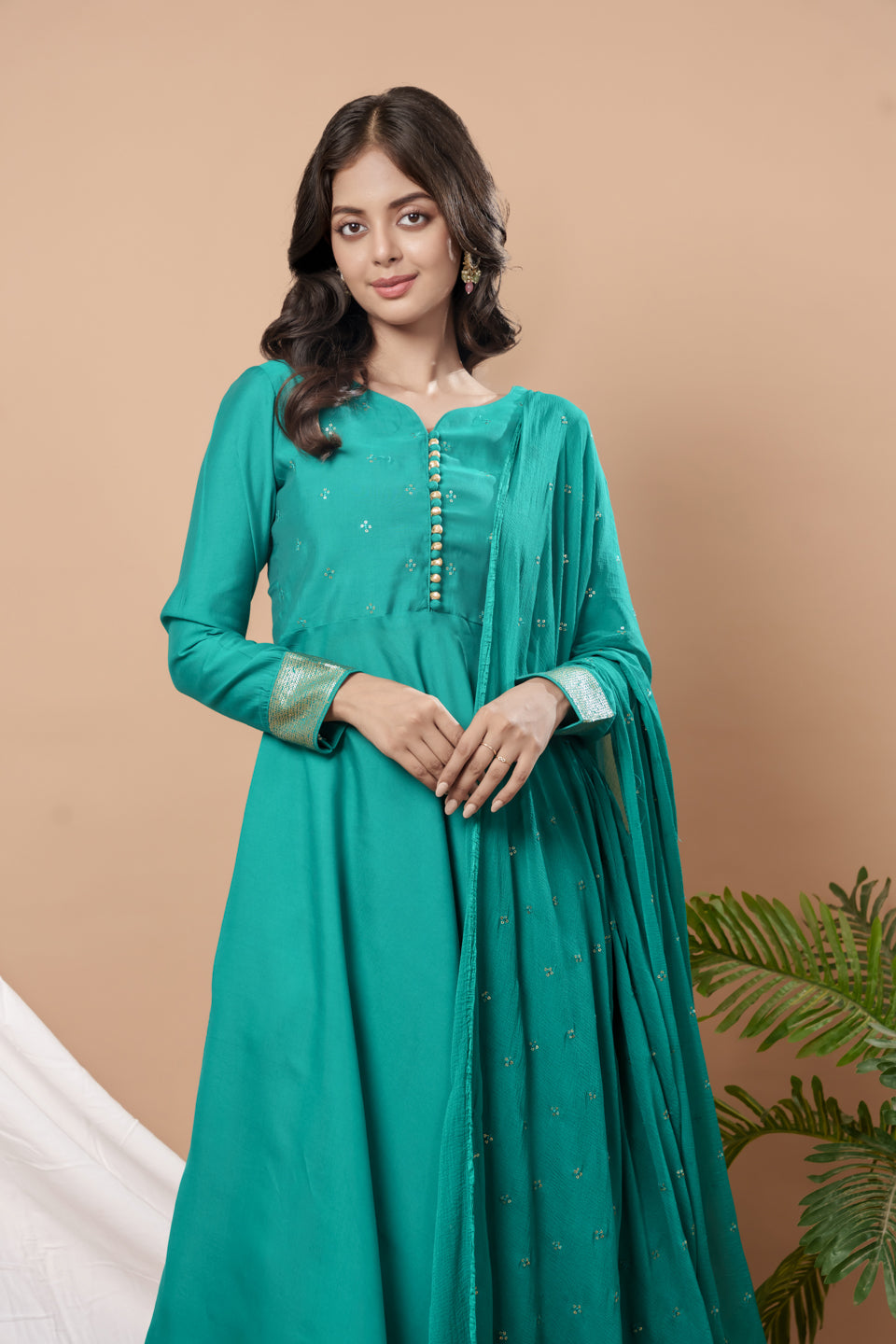 Weavllite Green Silk Blend Embroidered Kurta Set