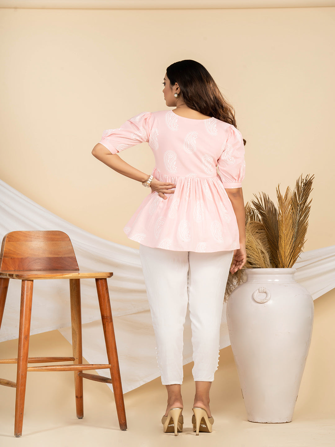 Weavllite Womens Pink Pure Cotton Printed Tunic
