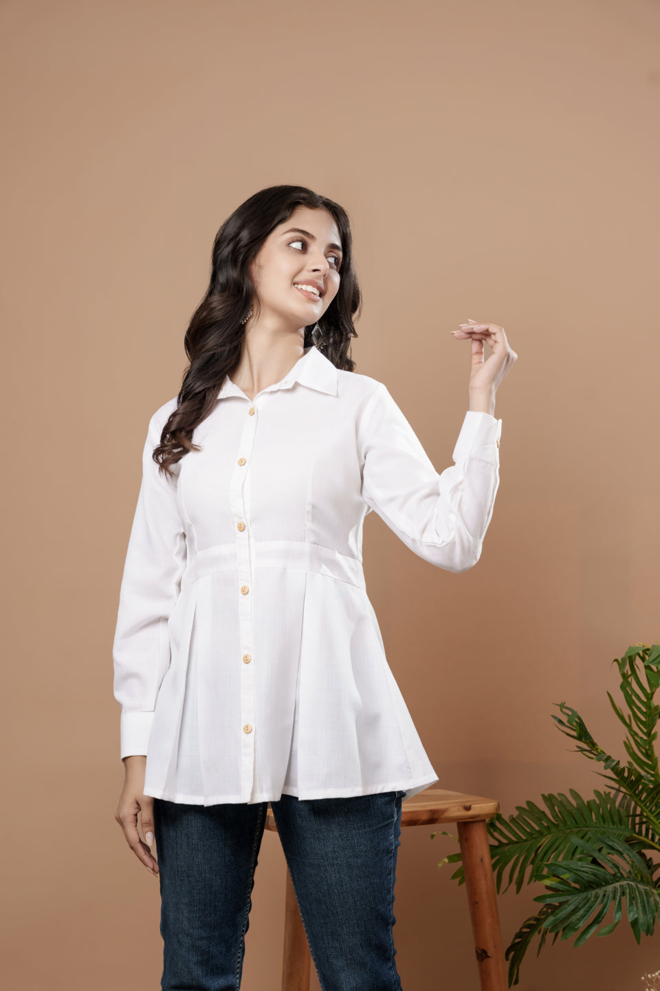 Weavllite White Cotton Solid Tunic