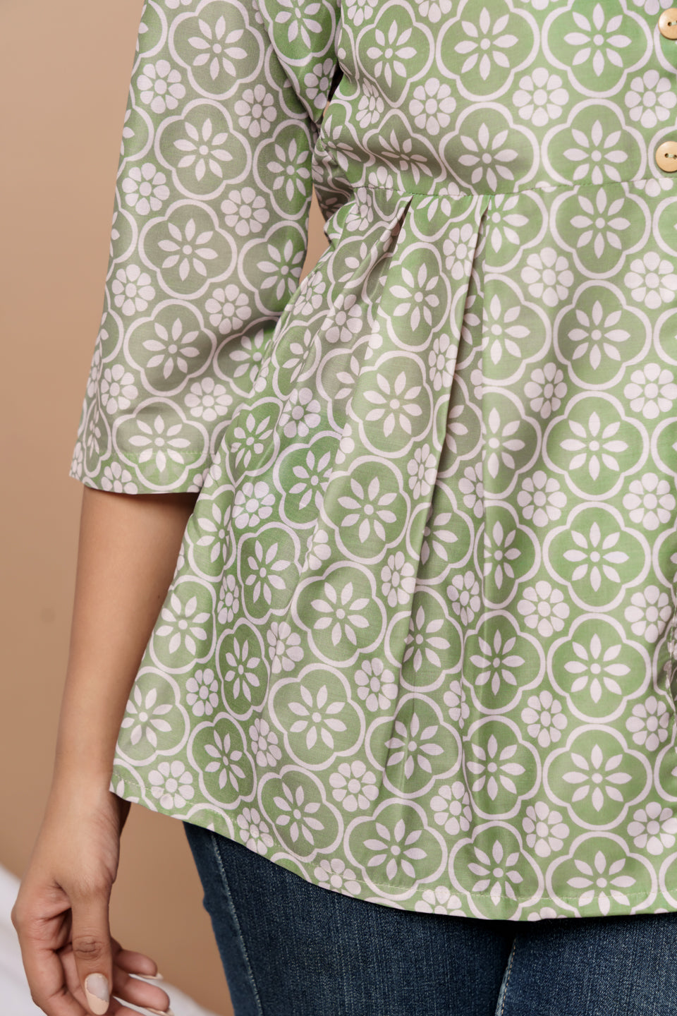 Weavllite Green Muslin Silk Printed Tunic