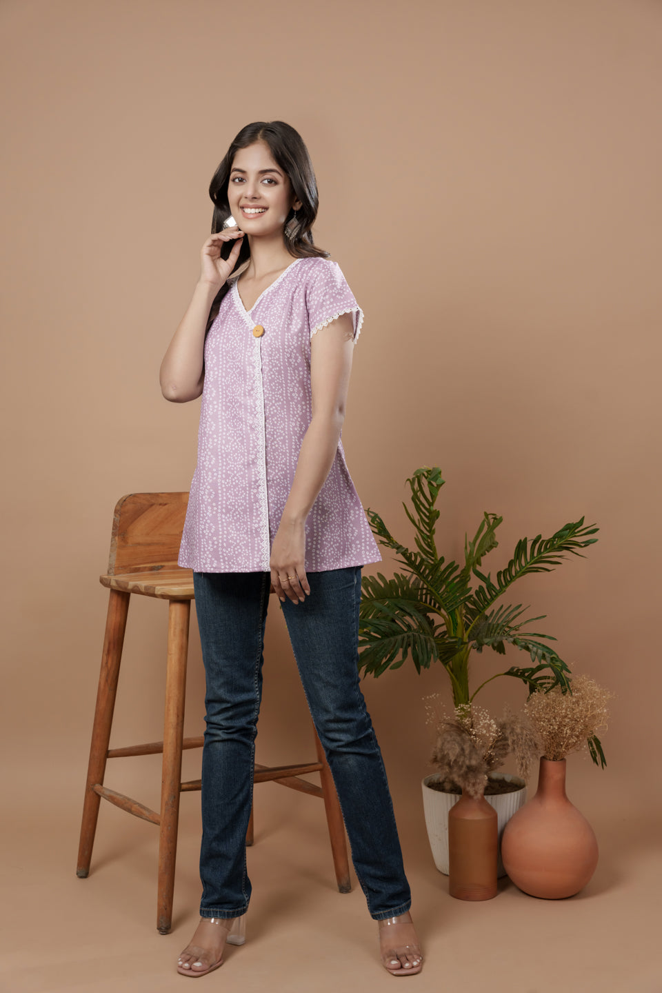 Weavllite Purple Cotton Printed Tunic