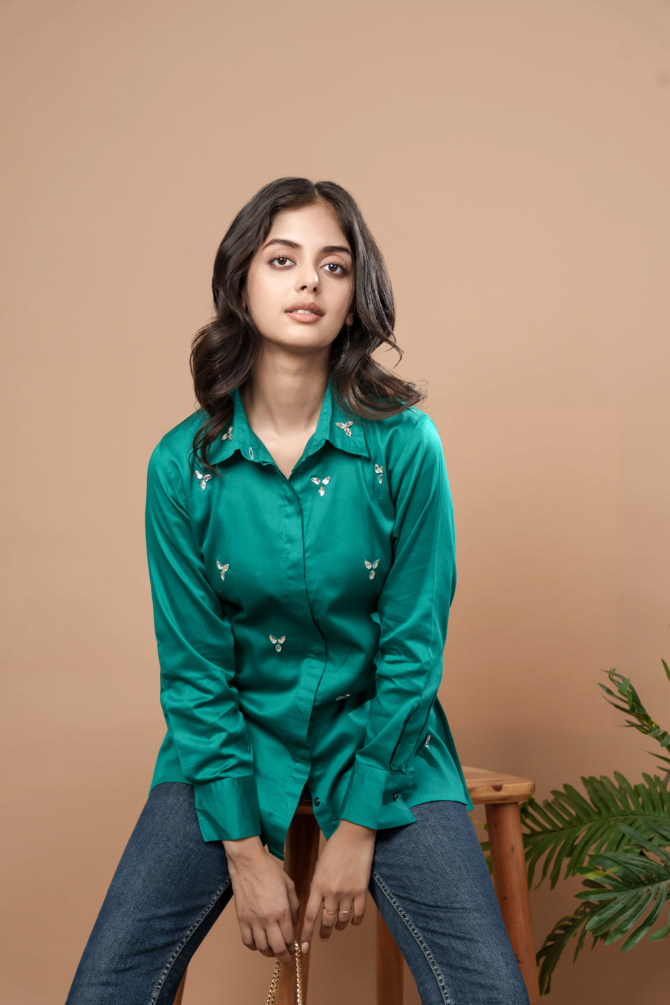 Weavllite Green Cotton Solid Shirt