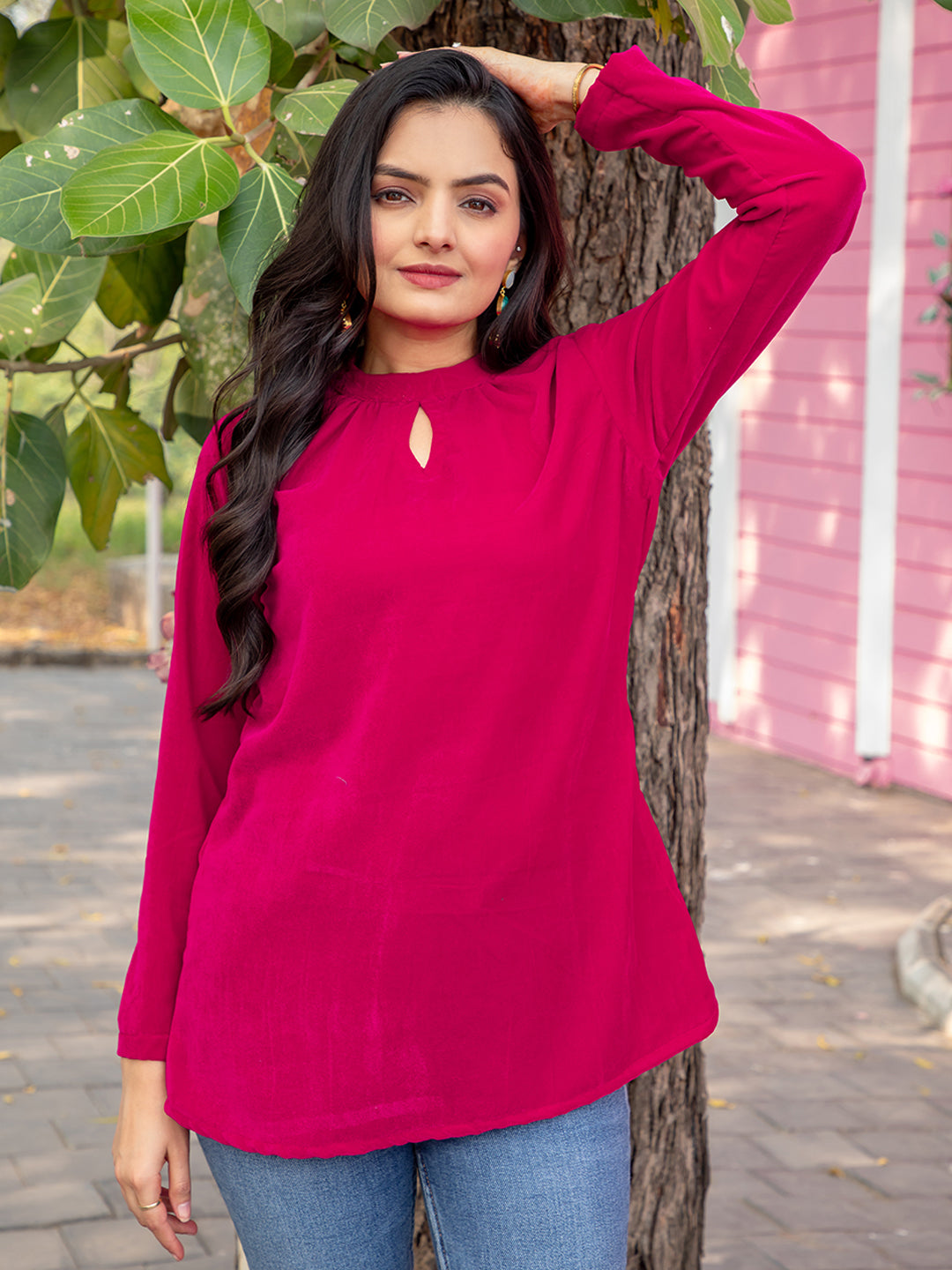 Pink Velvet Solid Tunic