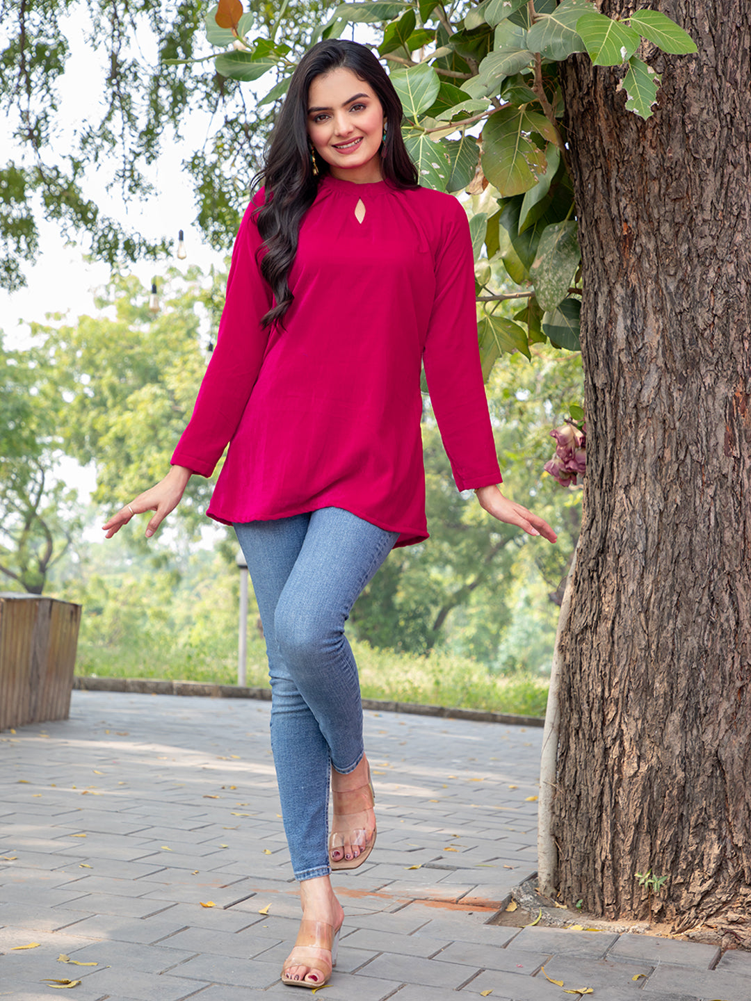 Pink Velvet Solid Tunic