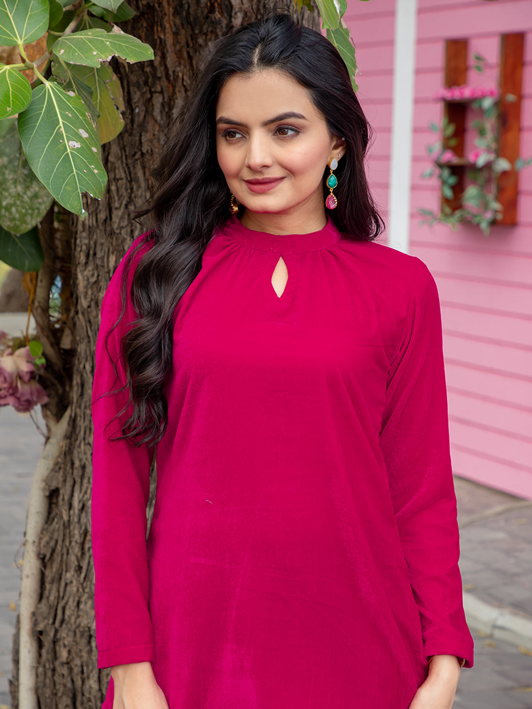 Pink Velvet Solid Tunic