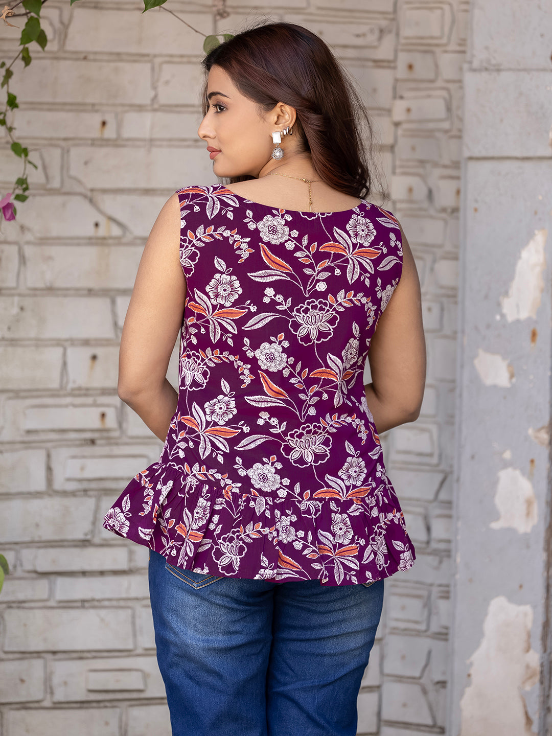 Purple Sanganeri Cotton Printed Tunic