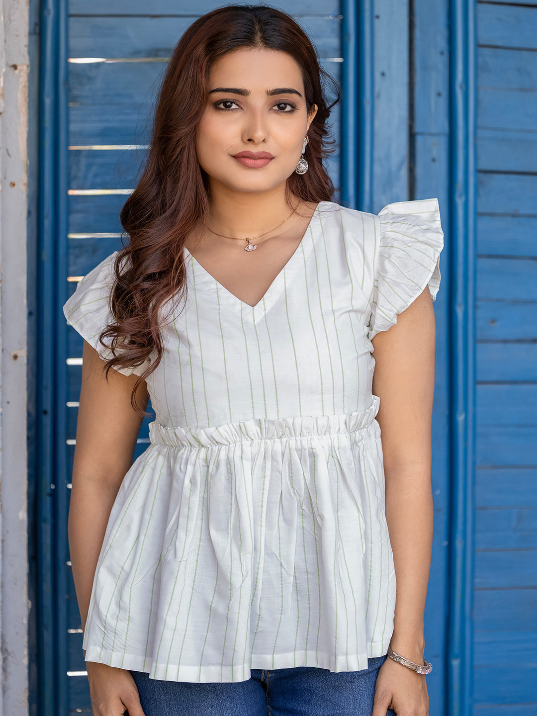 White Viscose Rayon Stripe Tunic