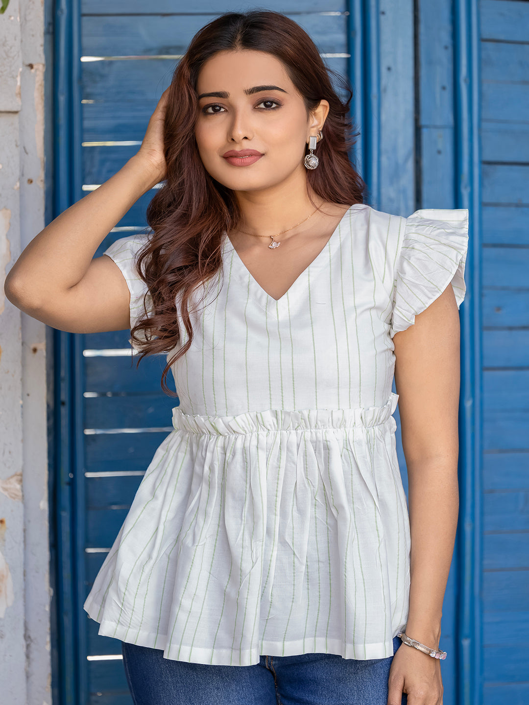 White Viscose Rayon Stripe Tunic