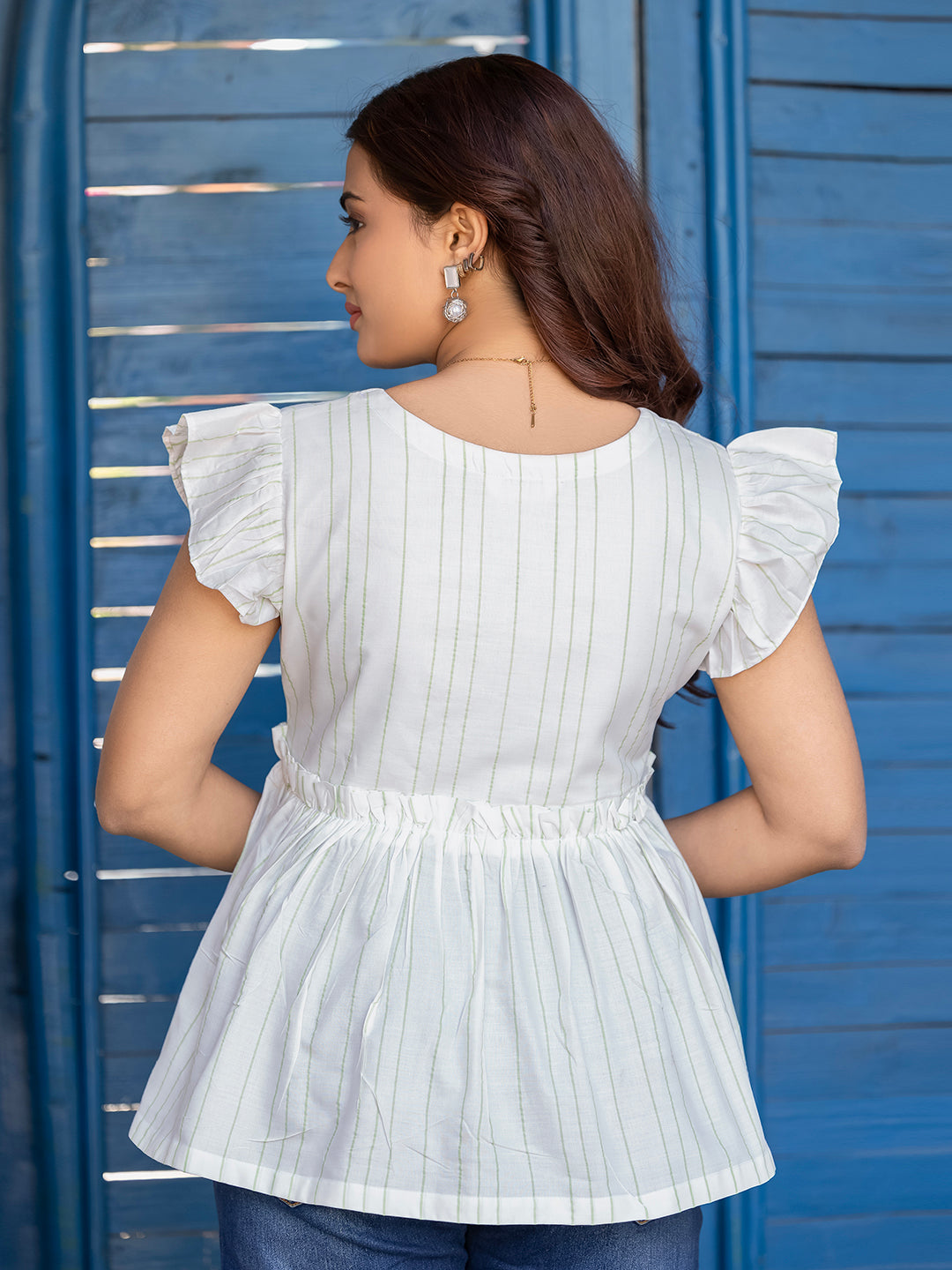 White Viscose Rayon Stripe Tunic
