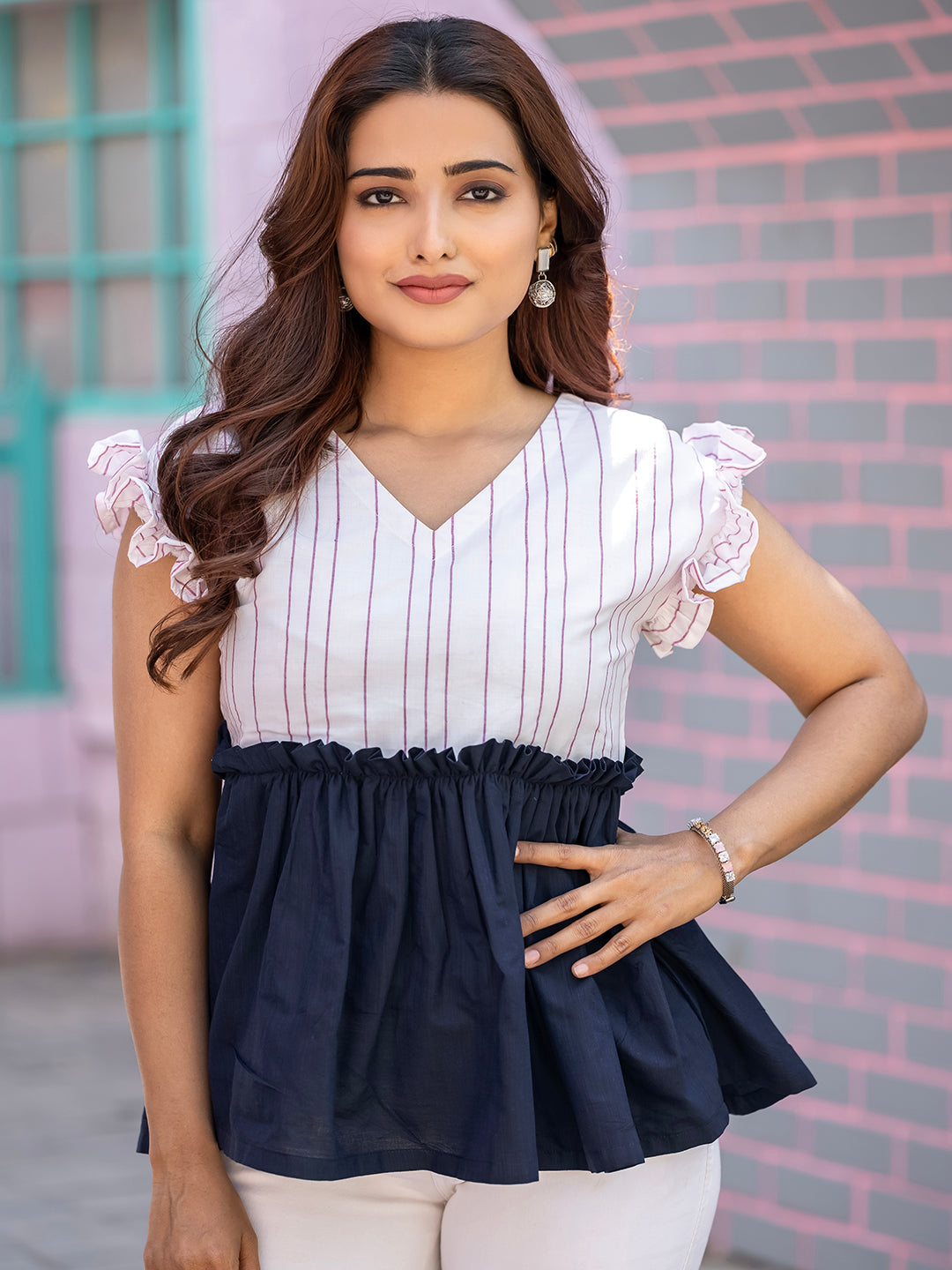 White Viscose Rayon Stripe Tunic