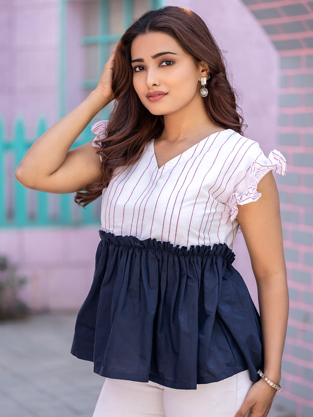 White Viscose Rayon Stripe Tunic