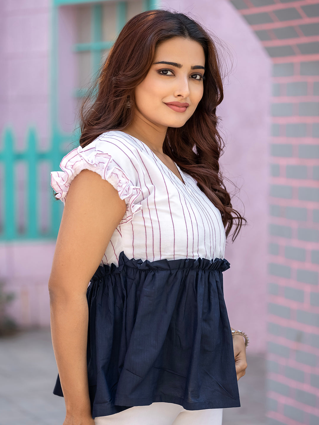 White Viscose Rayon Stripe Tunic