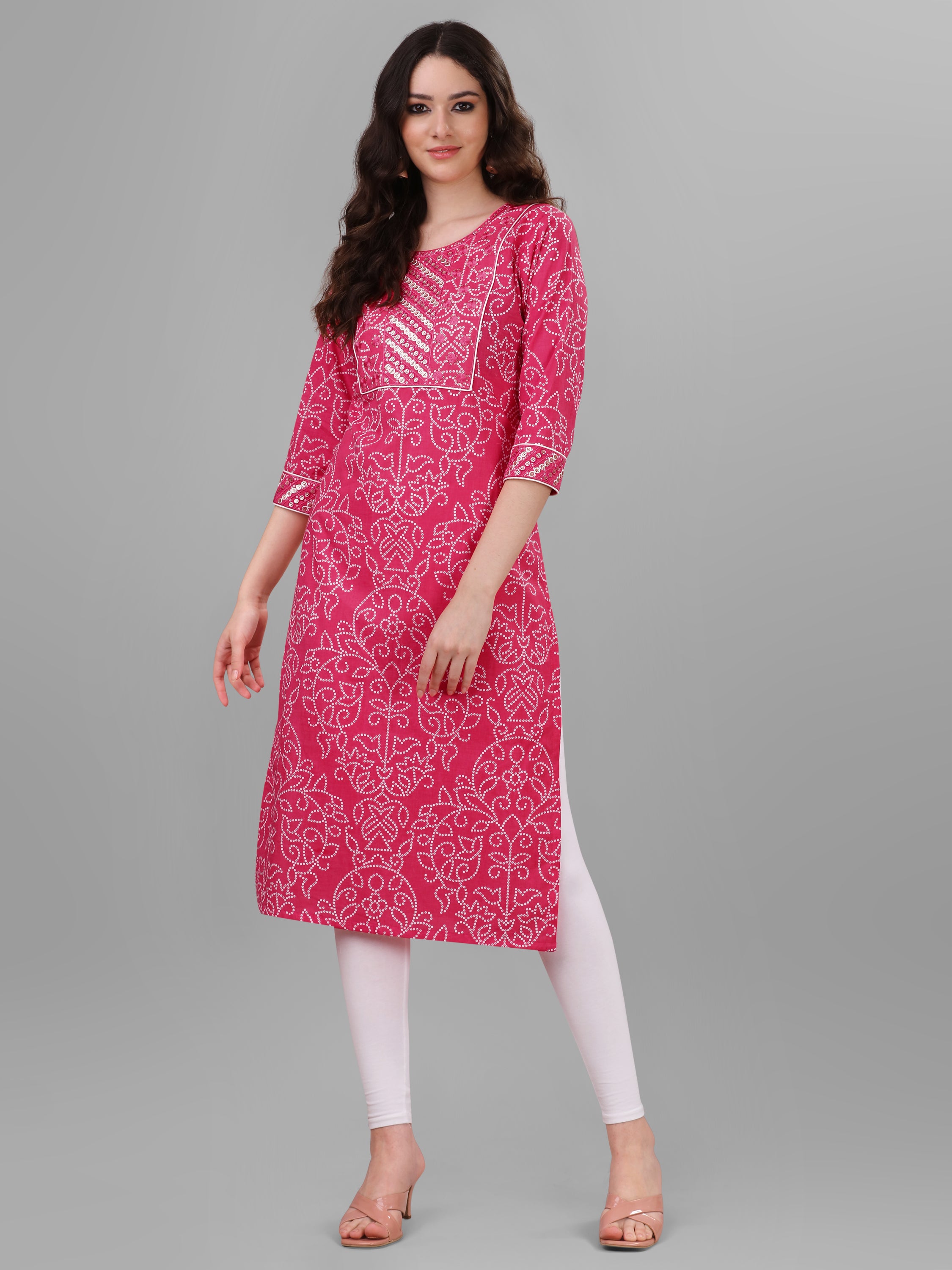 Weavllite Women's Pink  Pure Cotton Cambric Printed Kurta