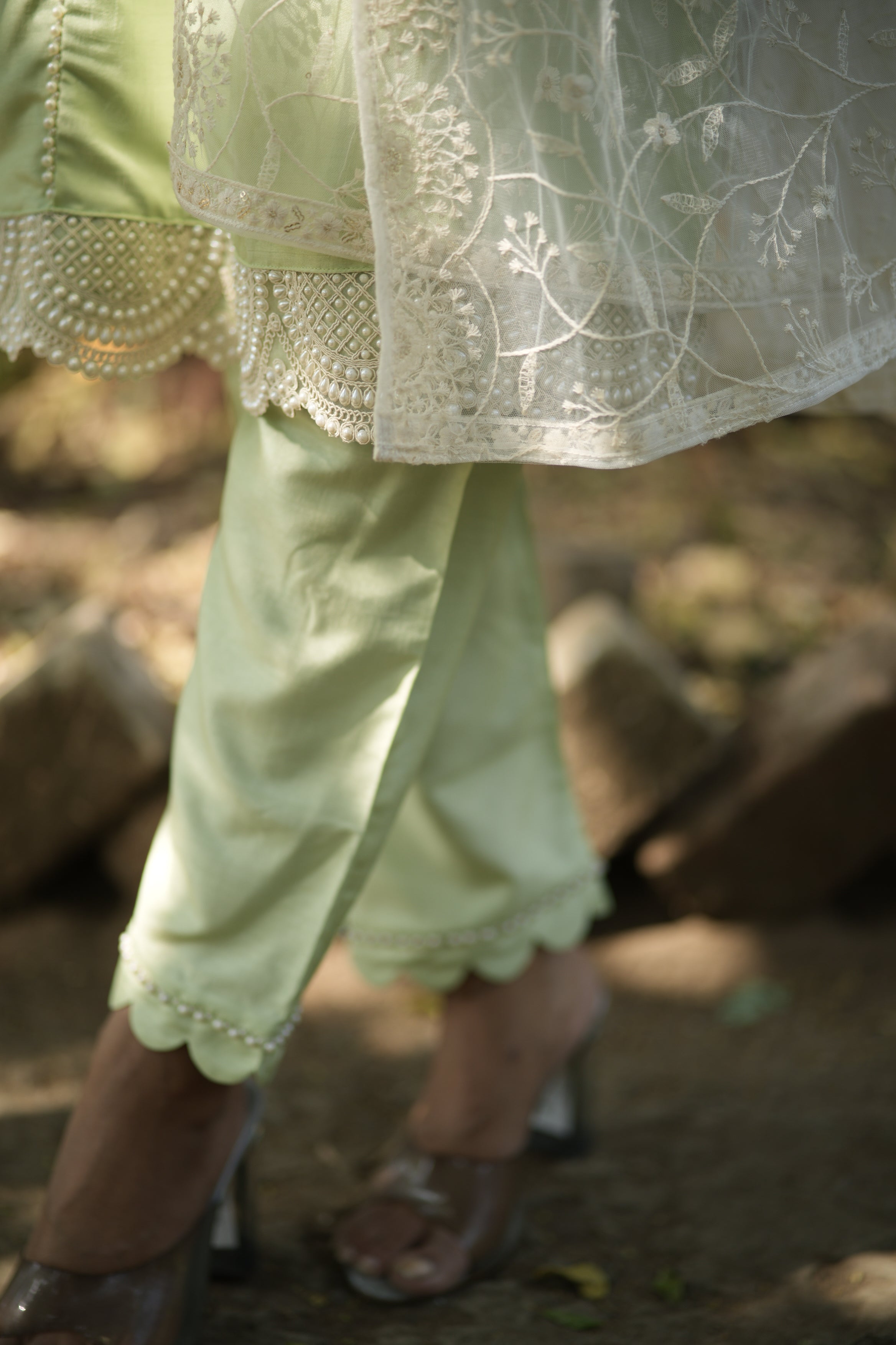 Weavllite Bridesmaid Mehendi Special Pista Green Russion Silk Kurta Set
