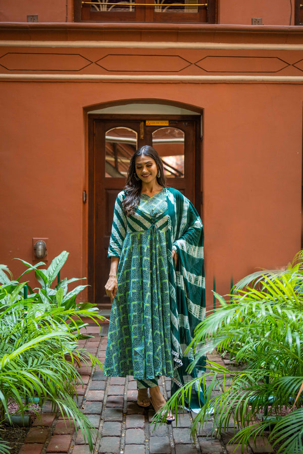Green Pure Cotton Block printed Kurta set