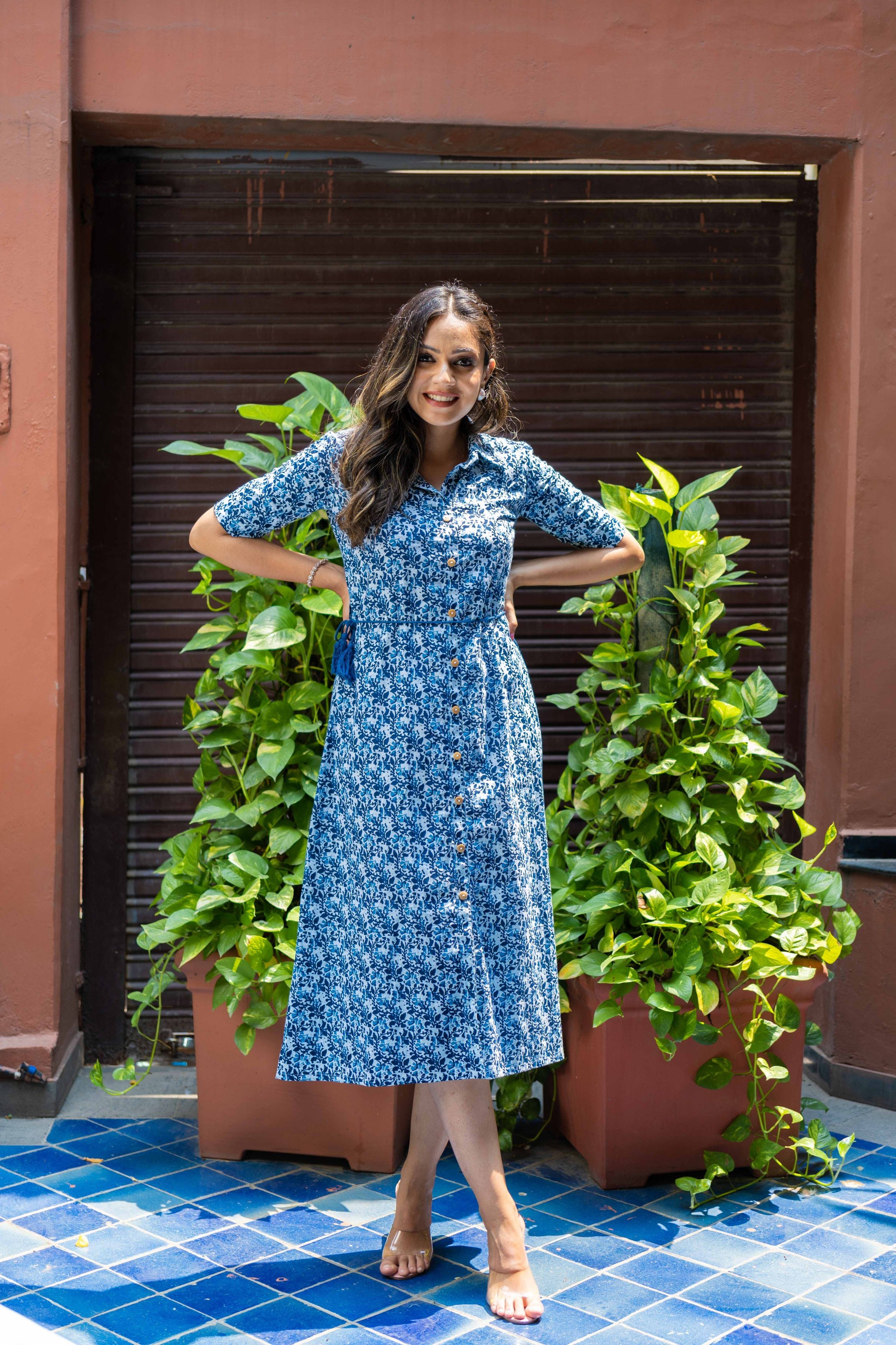 Indigo Pure Cotton Block printed Dress – Weavllite
