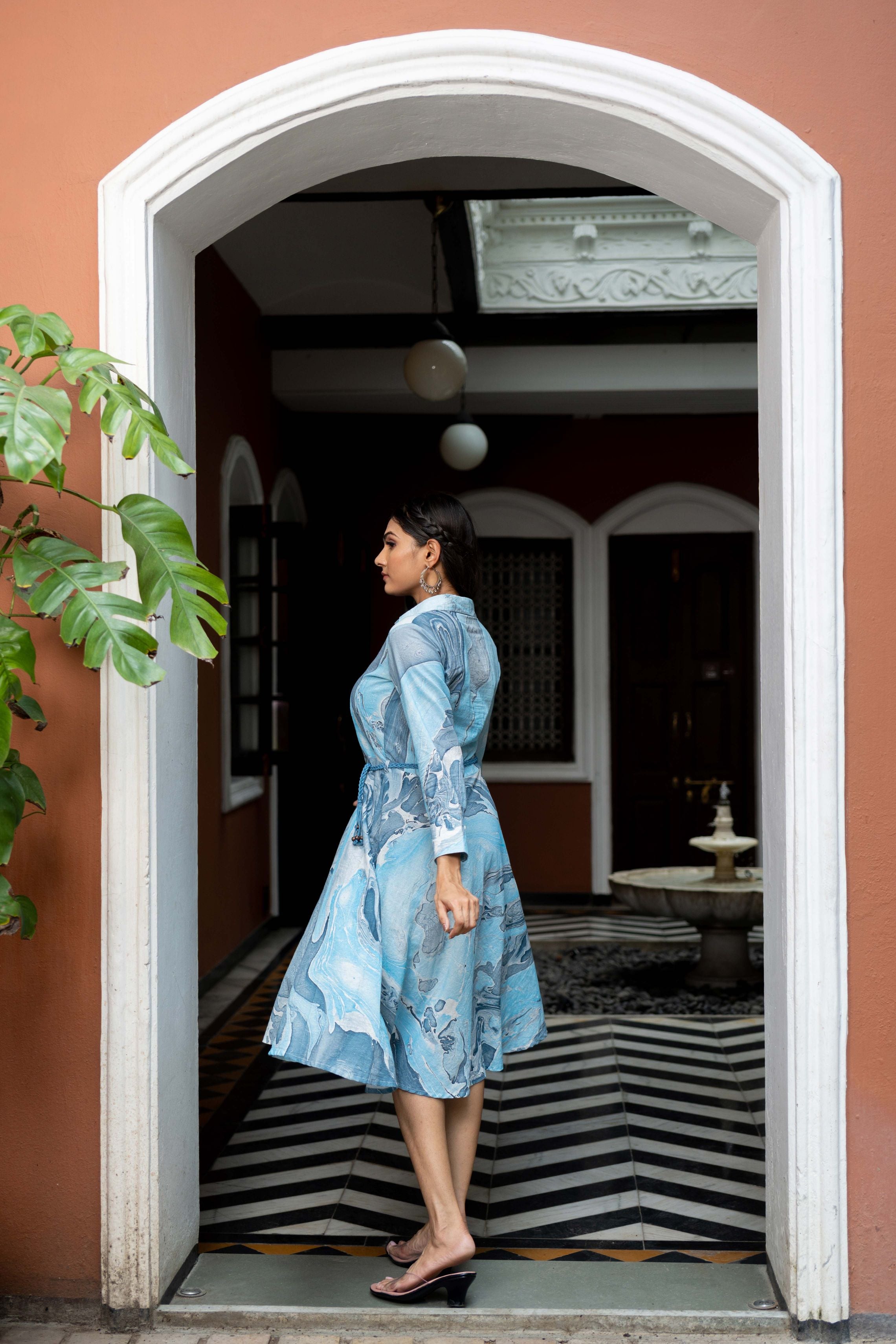 Blue Cotton Marble print Dress