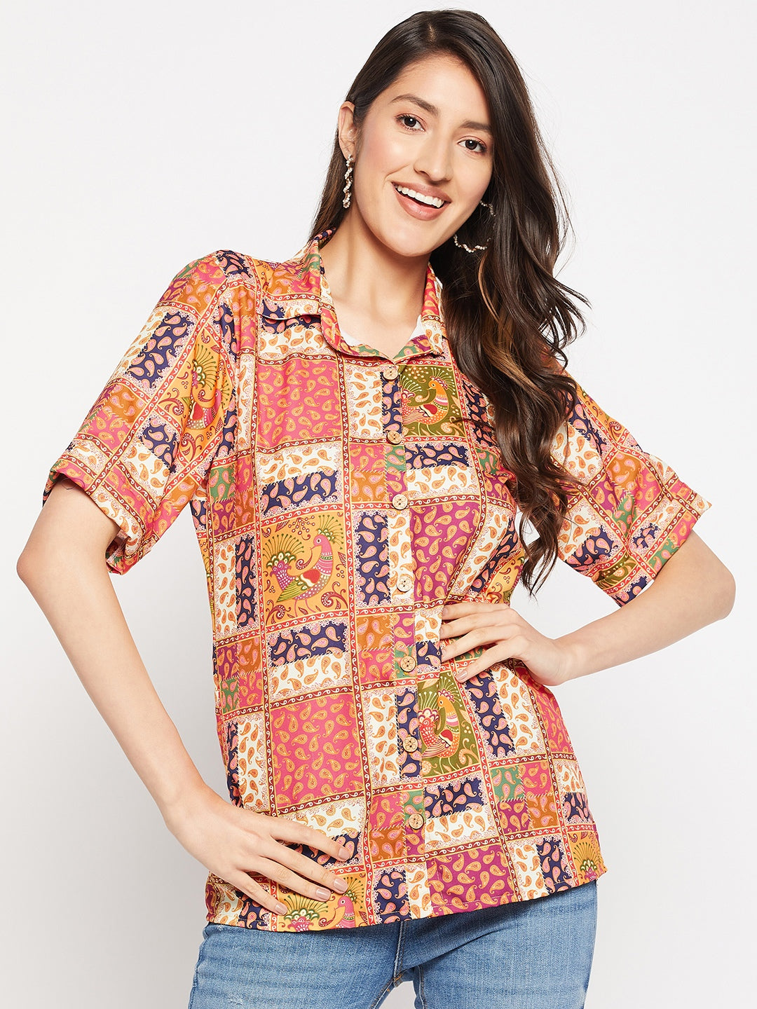 Multi-Color Rayon Blend Paisley Printed Shirt